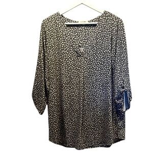 Beacon Women’s Blouse Gray Mini Leopard Cheetah Pattern Size 1X